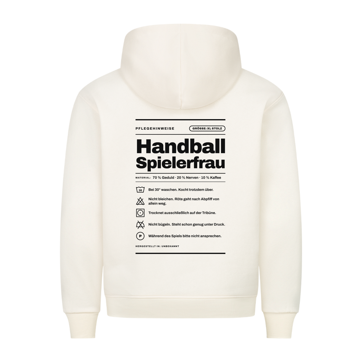 Handball Spielerfrau – Pflegeetikett – Hoodie in Natural Raw