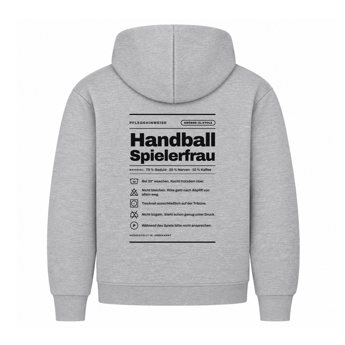 Handball Spielerfrau – Pflegeetikett – Hoodie in Grau