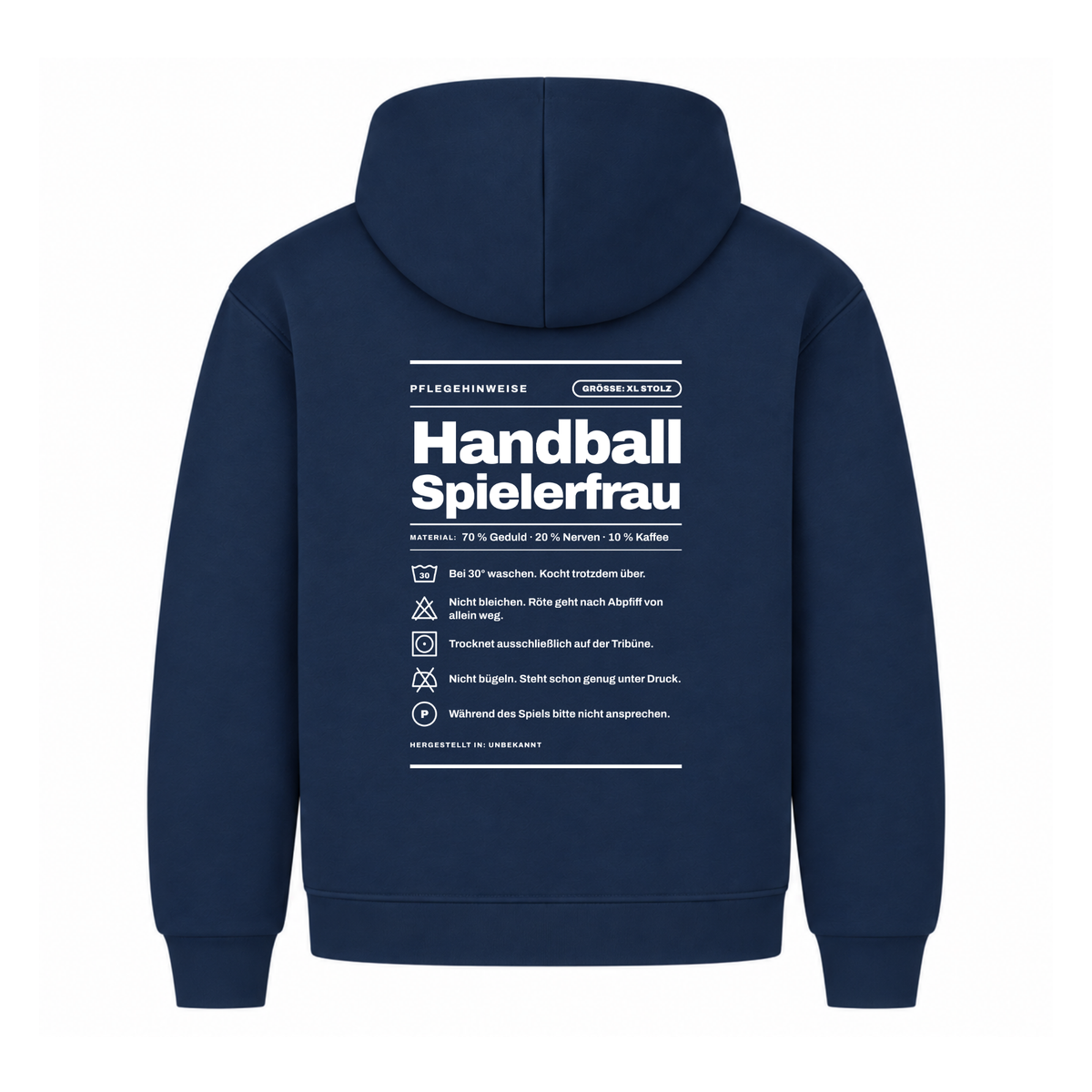 Handball Spielerfrau – Pflegeetikett – Hoodie in Navy