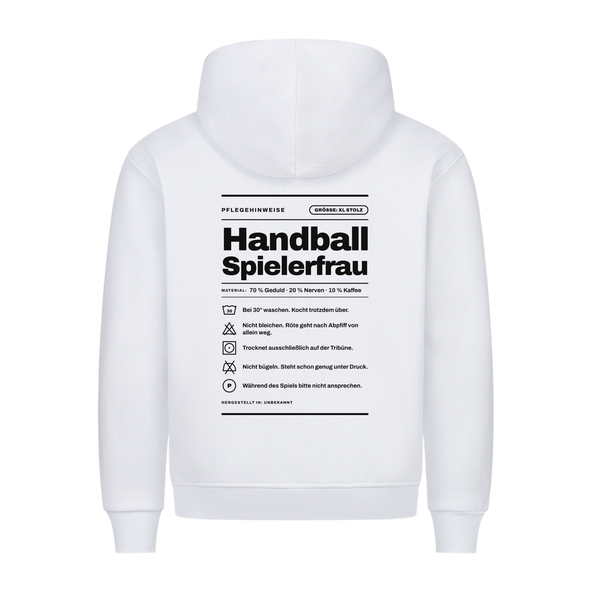 Handball Spielerfrau – Pflegeetikett – Hoodie in Weiß