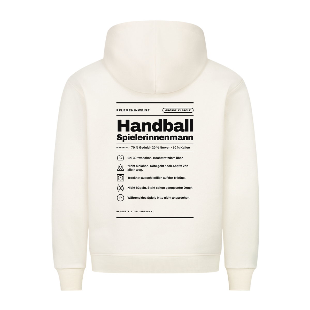 Handball Spielerinnenmann – Pflegeetikett – Hoodie in Natural Raw