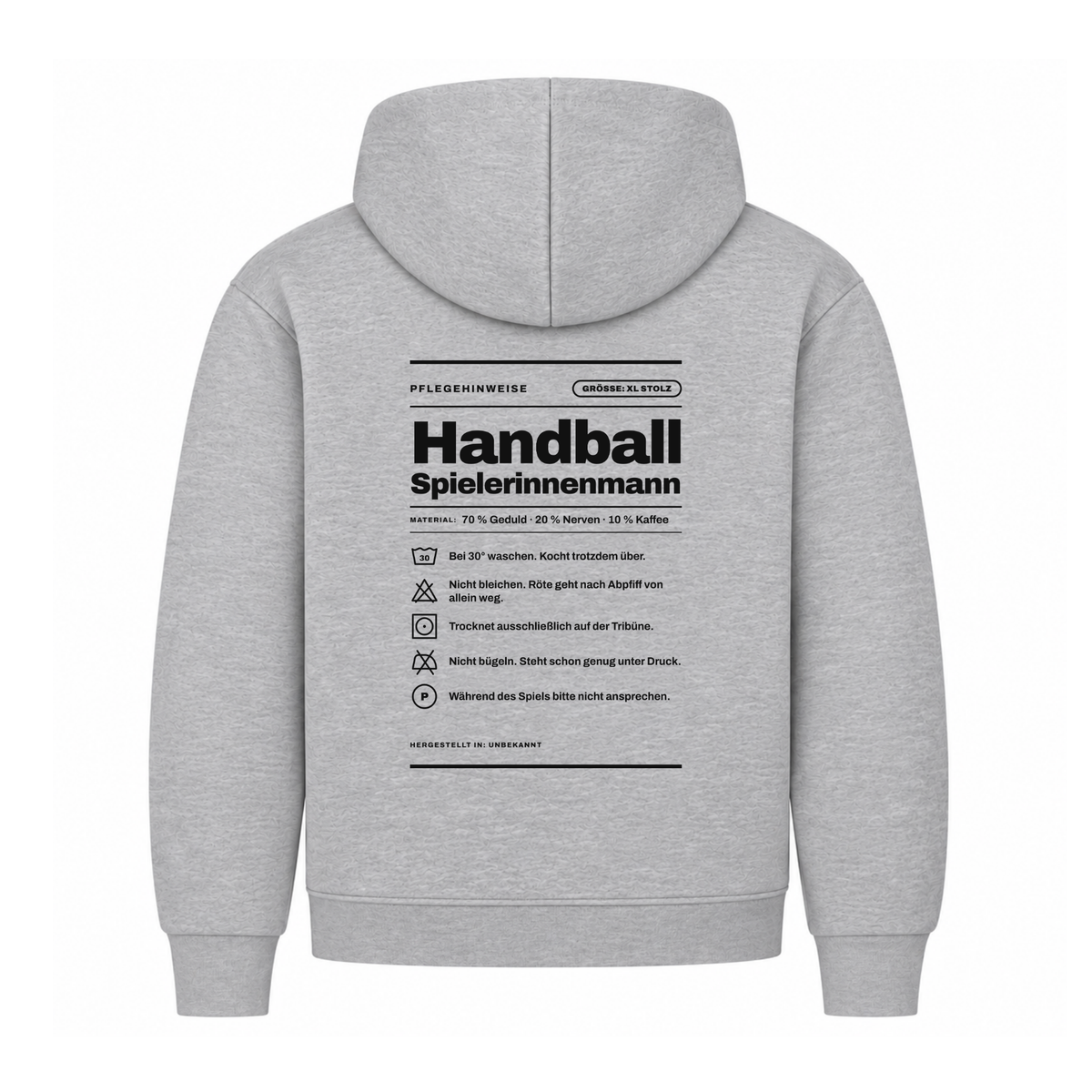 Handball Spielerinnenmann – Pflegeetikett – Hoodie in Grau