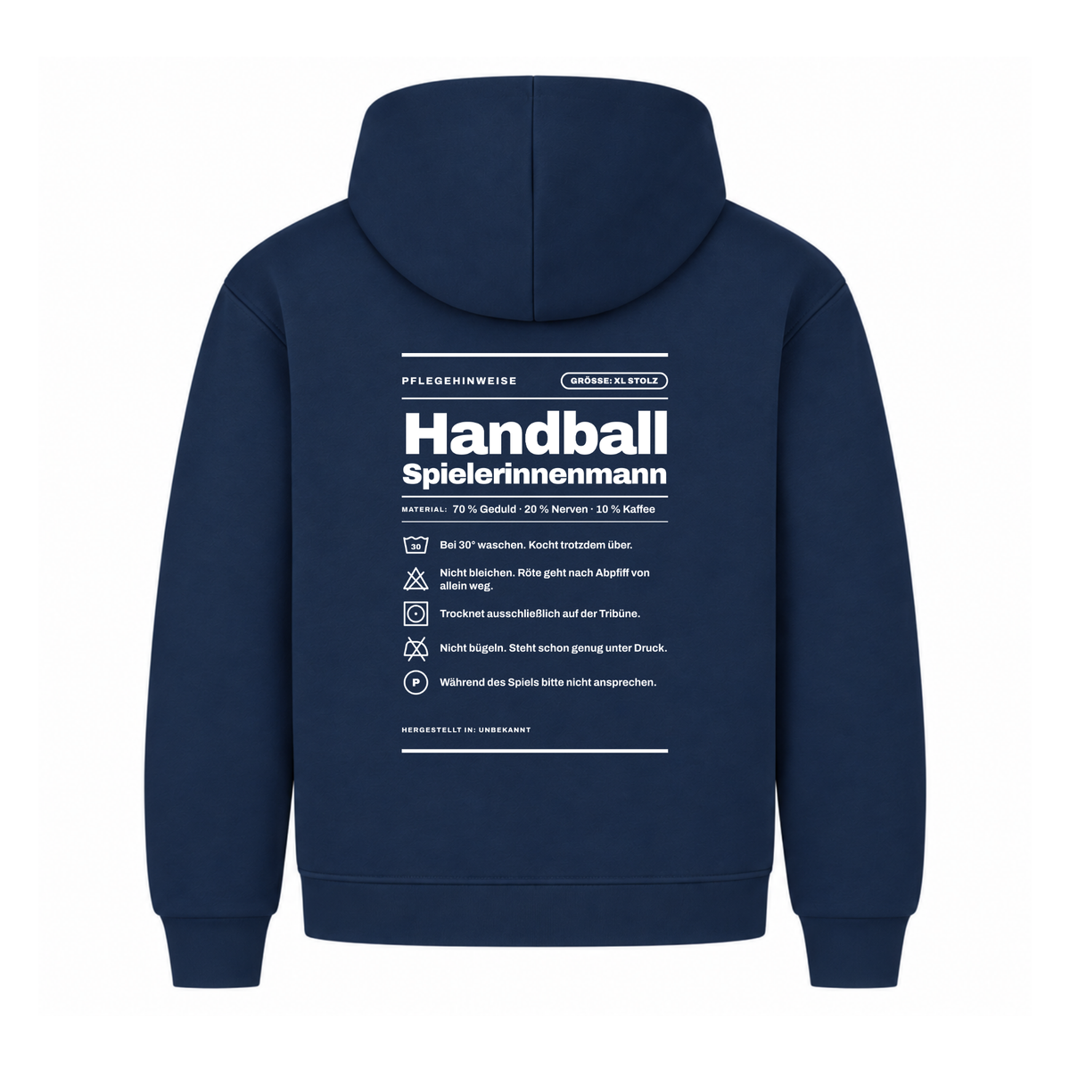 Handball Spielerinnenmann – Pflegeetikett – Hoodie in Navy