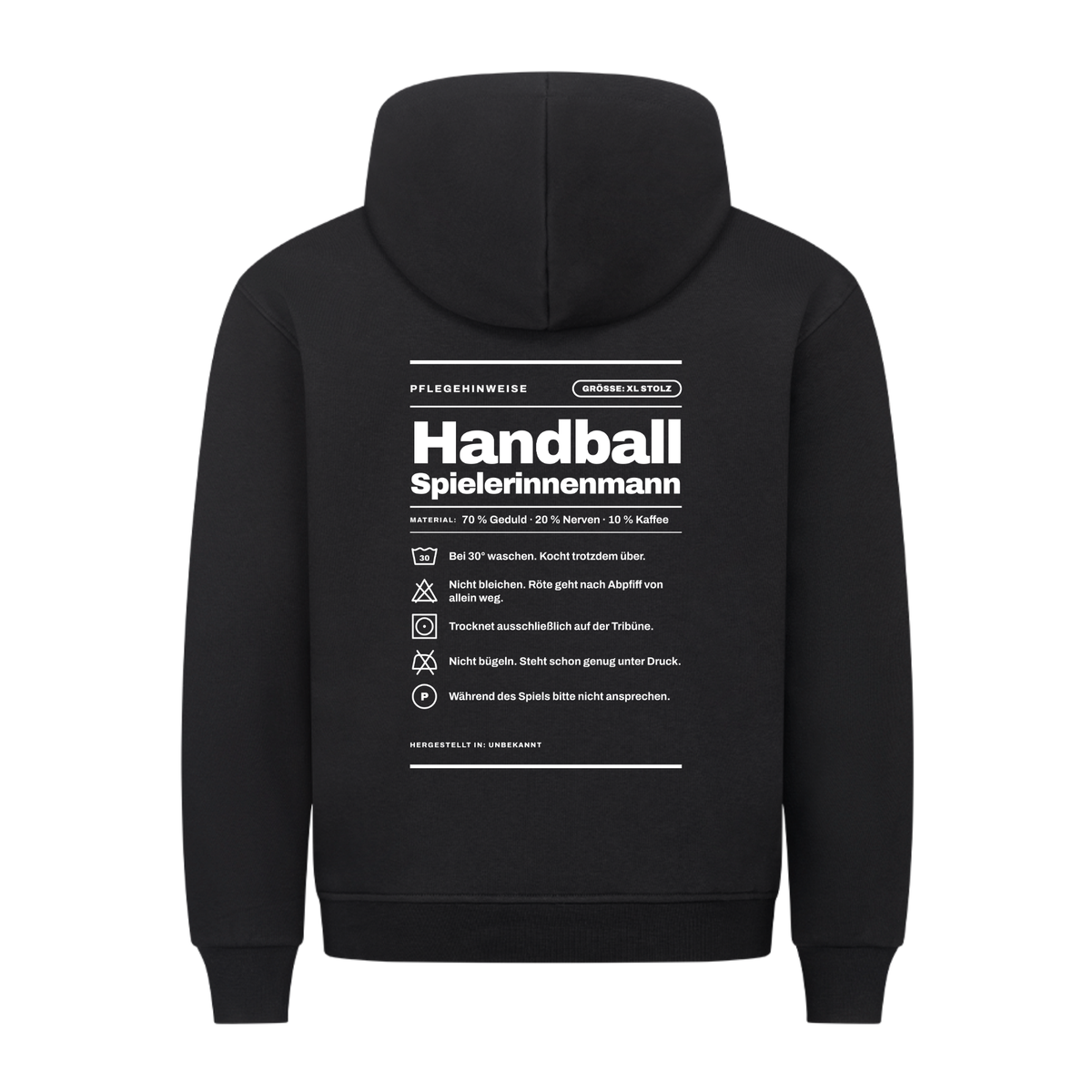 Handball Spielerinnenmann – Pflegeetikett – Hoodie in Schwarz