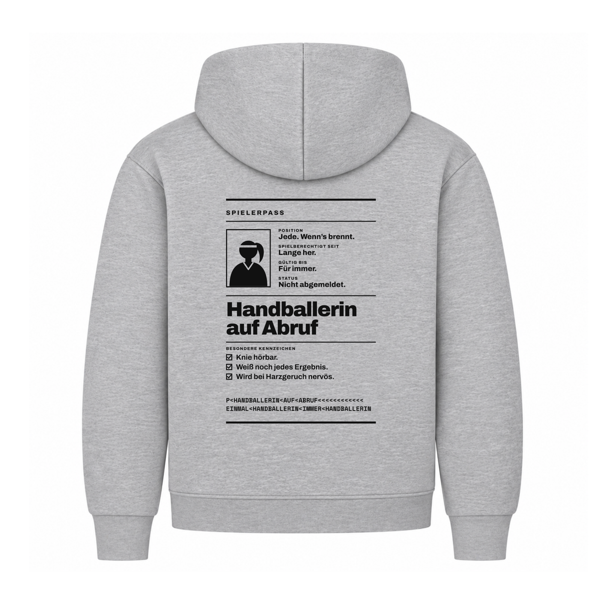 Handballerin auf Abruf – Spielerpass – Hoodie in Grau
