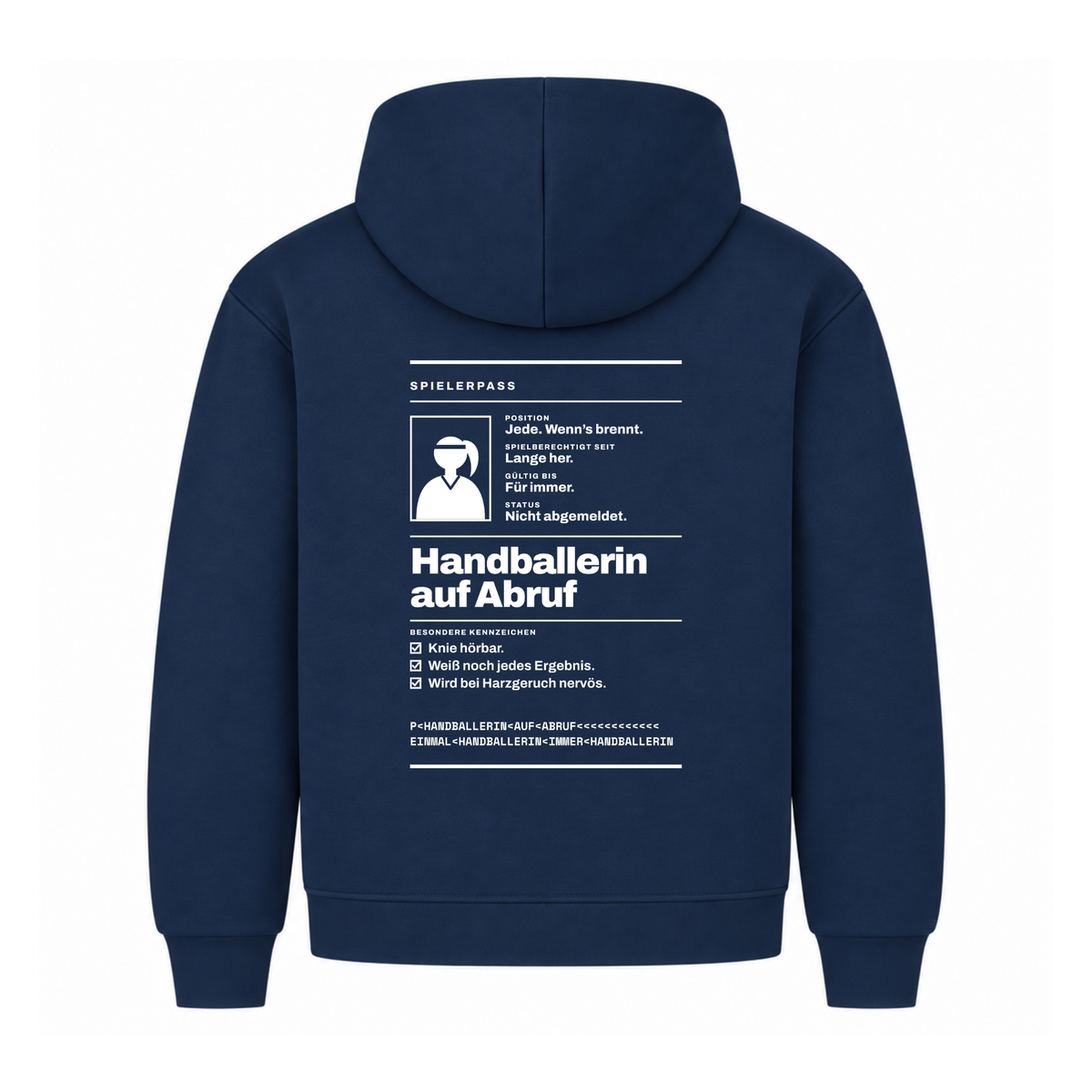 Handballerin auf Abruf – Spielerpass – Hoodie in Navy